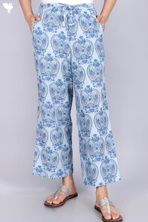 Cambric Cotton Palazzo Pants With Floral Print